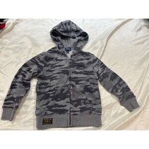 EUC Polo Ralph Lauren Boys Sz 5 Gray Camo Full Zip Hoodie Cotton Military Patch